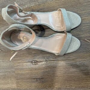 Kate Spade  Silver Glitter Strap Block Heels Size 9.5 In  Very Cool Shoes